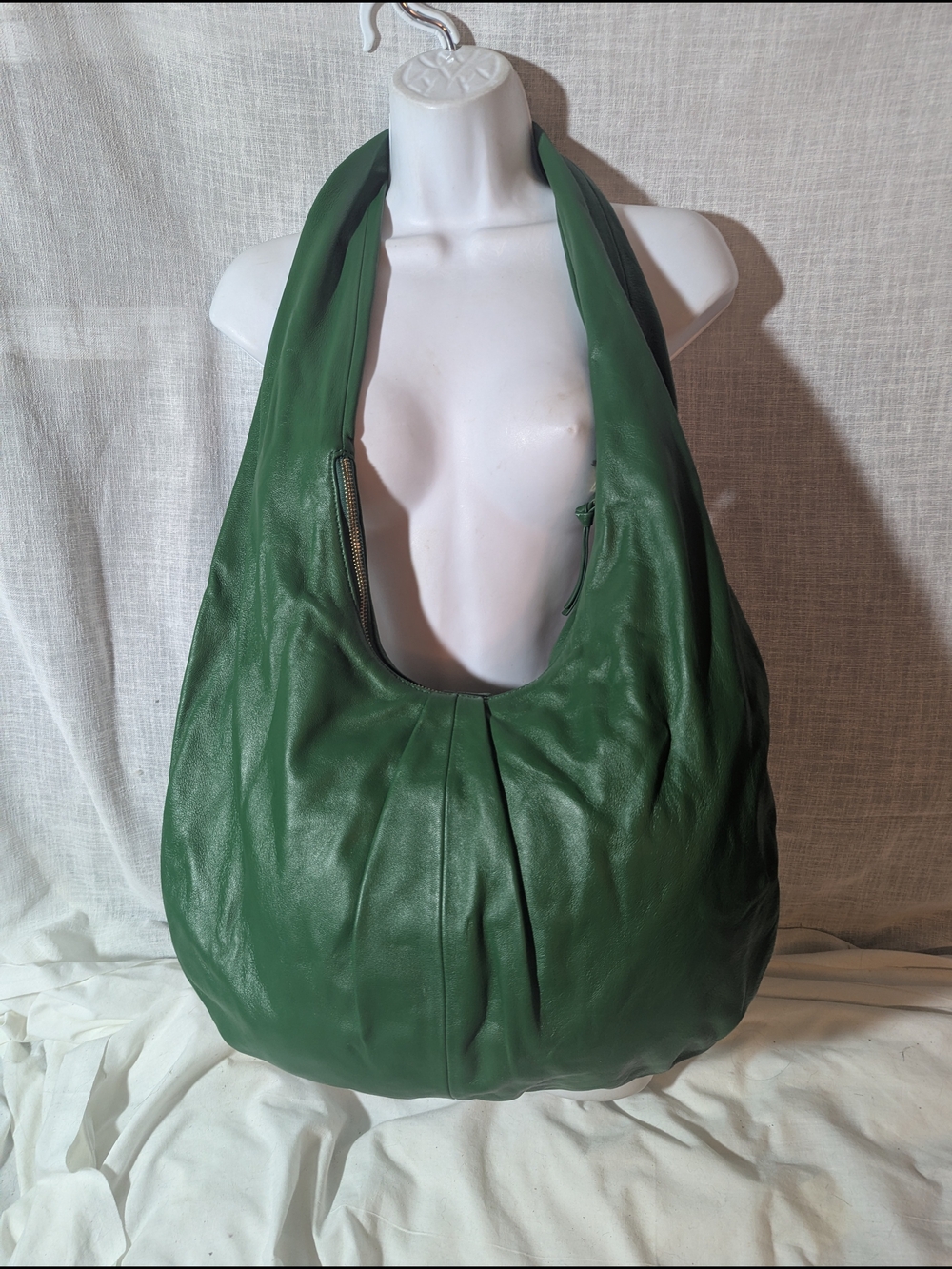 Anthropologie Deep Green Leather Hobo Shoulder Bag